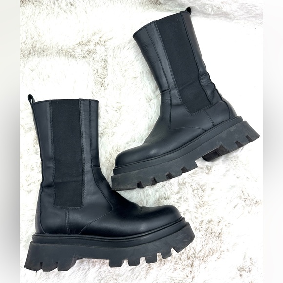 ALOHAS All Rounder chunky leather Boots Black Sz 9 Goth - Picture 6 of 16